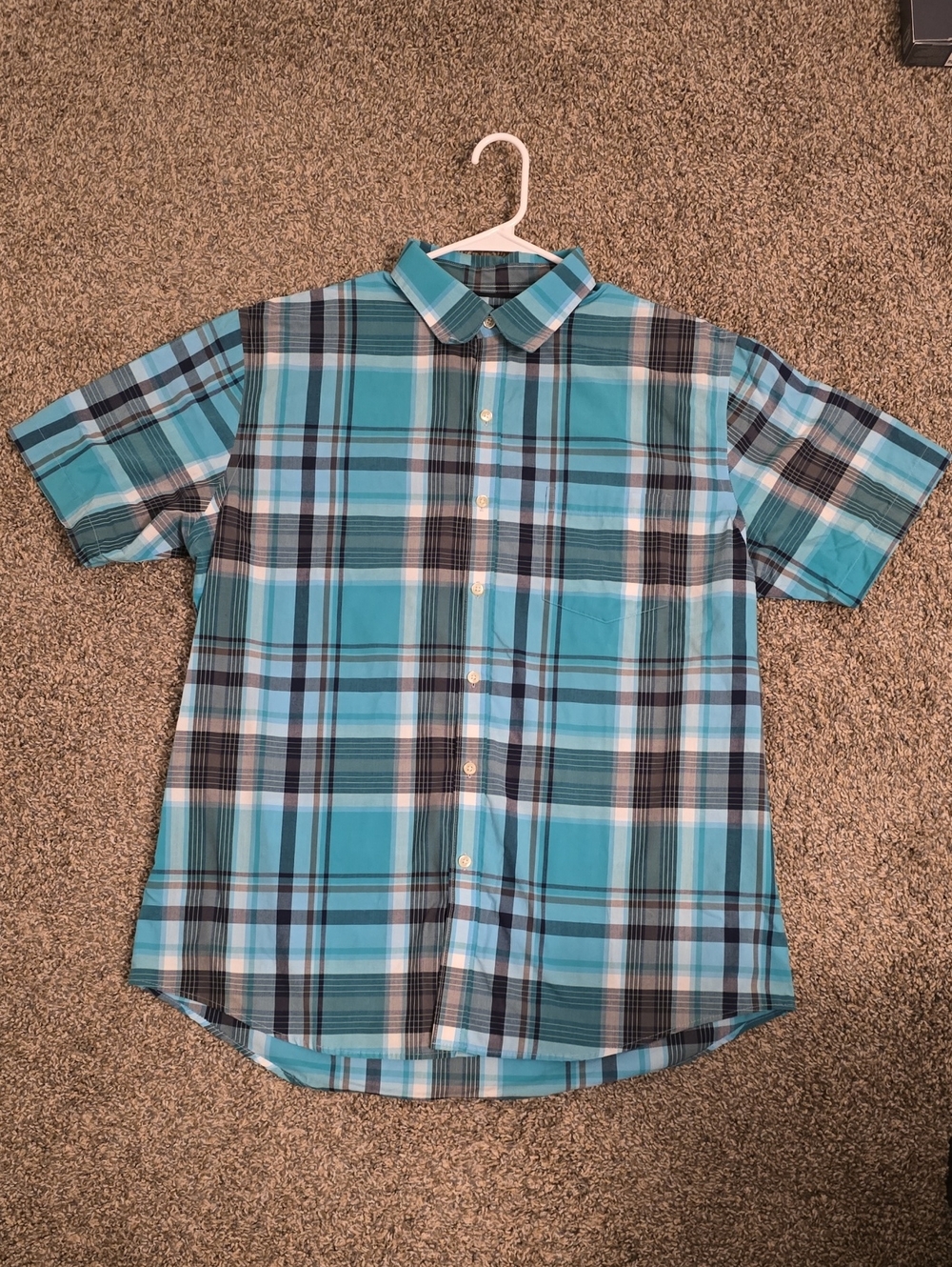 Van Heusen Teal Plaid Short-Sleeve Button-Down Shirt